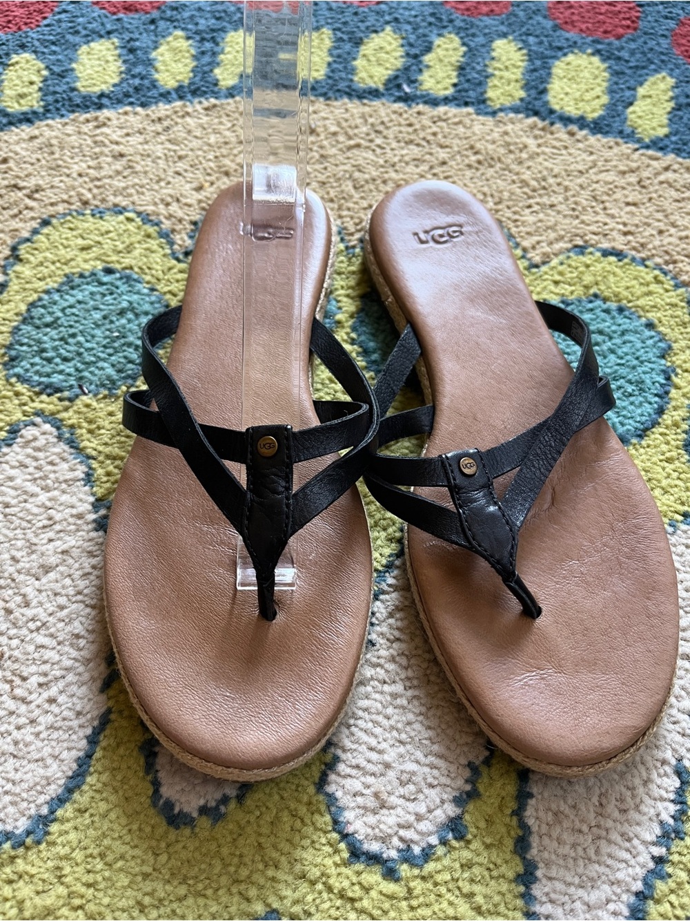 UGG ANNICE Black Leather Strappy Thong Sandals nwot size 8